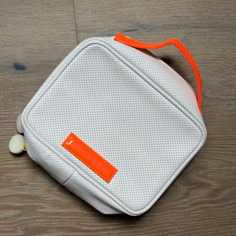 Drunk Elephant white & Neon Orange pink Cosmetic Travel Pouch makeup bag - Picture 1 of 6